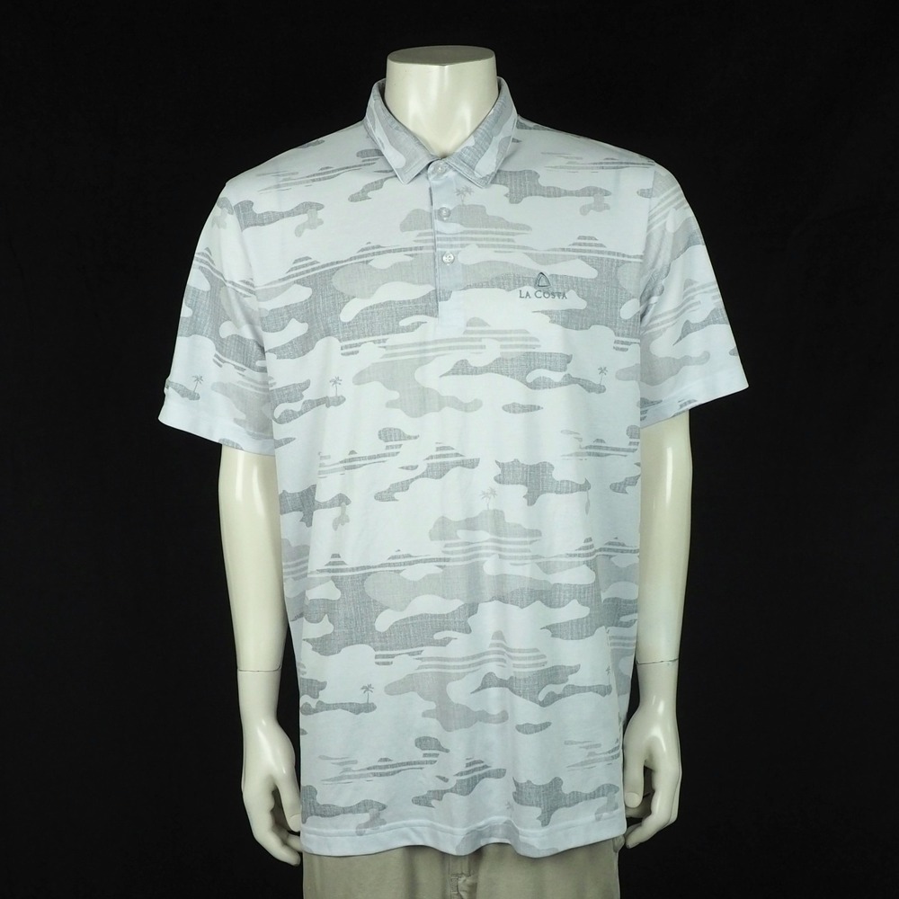 Travis Mathew Beachside Stealth Golf Polo Shirt Mens 2XL XXL Gray Camo La Costa